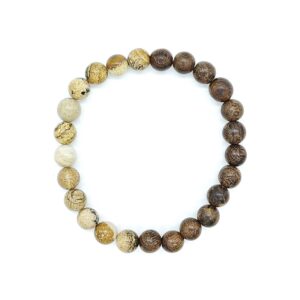 Santalové dřevo, obrázkový jaspis 8 mm- pánský náramek