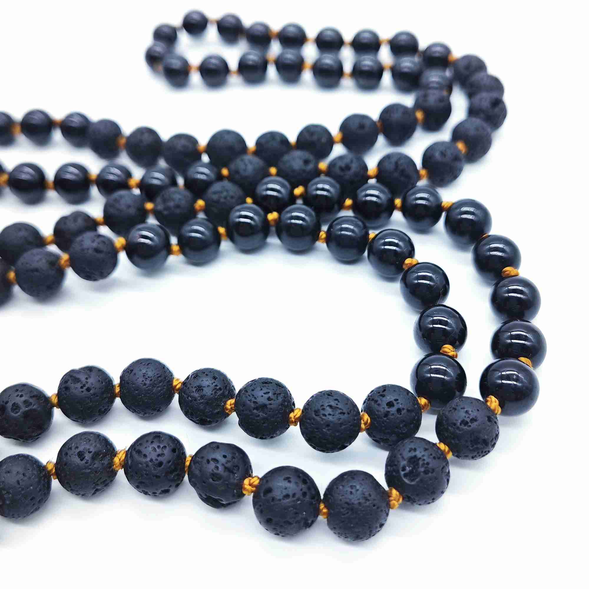 Turmalín, lávový kámen 8 mm - Japa Mála náhrdelník - Obrázek 2